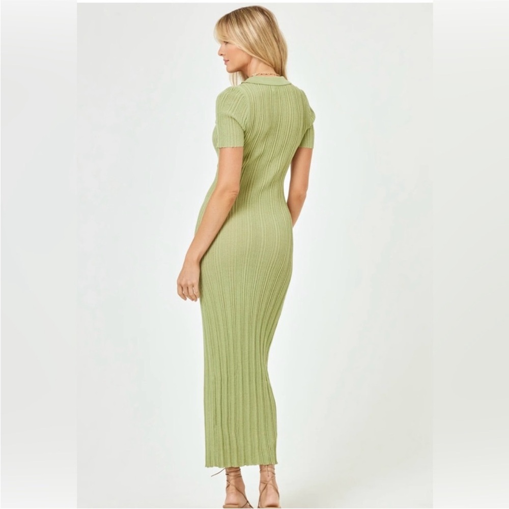 L*Space Linen blend Undertow Green Polo Collar Maxi Dress - Picture 3 of 5